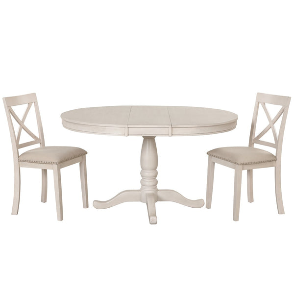 English Elm Modern Round Pedestal Dining Set Seats Four Rubberwood Farmhouse Style Antique White SG000640AAA
