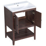 English Elm [Video] 24" Brown Modern Sleek Bathroom Vanity Elegant Ceramic Sink With Solid Wood Frame Open Style Shelf (Old Sku: Jl000004Aad)