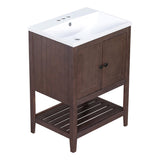 English Elm [Video] 24" Brown Modern Sleek Bathroom Vanity Elegant Ceramic Sink With Solid Wood Frame Open Style Shelf (Old Sku: Jl000004Aad)