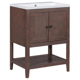 English Elm [Video] 24" Brown Modern Sleek Bathroom Vanity Elegant Ceramic Sink With Solid Wood Frame Open Style Shelf (Old Sku: Jl000004Aad)