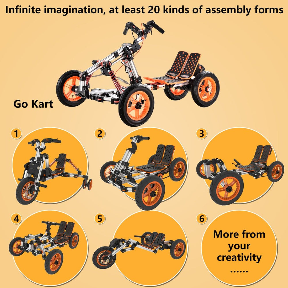 English Elm Modular Electric Go Kart with Aluminum Frame and 20 Plus Build Configurations for Kids ET297824GKT