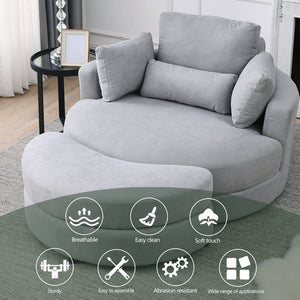 English Elm Welike Swivel Accent Barrel Modern Linen Sofa Lounge Club Round Chair with Storage Ottoman Cozy Plush Comfort and Durable Frame LIGHT GREY W834S00048