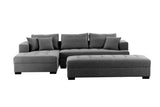 English Elm 111'' Tufted Fabric 3-Seat L-Shape Sectional Sofa Couch Set W/Chaise Lounge, Ottoman Coffee Table Bench, Dark Grey