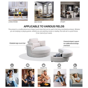 English Elm Welike Swivel Accent Barrel Modern Sofa Lounge Club Chair with Storage Ottoman, Linen, Round Cozy Seating W83469823