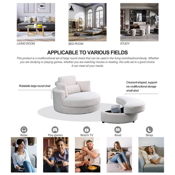 English Elm Welike Swivel Accent Barrel Modern Sofa Lounge Club Chair with Storage Ottoman, Linen, Round Cozy Seating W83469823