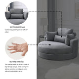 Hearth and Haven Welike Swivel Accent Barrel Modern Dark Grey Sofa Lounge Club Big Round Chair with Storage Ottoman Linen Fabric For Living Room Hotel with Pillows W83469809