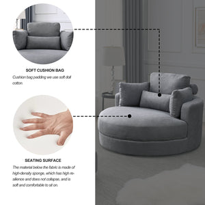 English Elm Welike Swivel Accent Barrel Modern Linen Sofa Lounge Club Round Chair with Storage Ottoman Cozy Plush Comfort and Durable Frame DARK GREY W834S00028