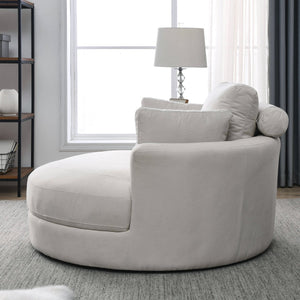 English Elm Welike Swivel Accent Barrel Modern Linen Sofa Lounge Club Round Chair with Storage Ottoman Cozy Plush Comfort and Durable Frame Beige W834S00047