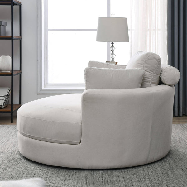 English Elm Welike Swivel Accent Barrel Modern Linen Sofa Lounge Club Round Chair with Storage Ottoman Cozy Plush Comfort and Durable Frame Beige W834S00047