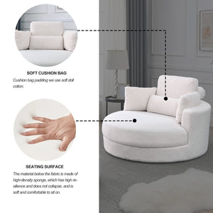 English Elm Welike Swivel Accent Barrel Modern Linen Sofa Lounge Club Round Chair with Storage Ottoman Cozy Plush Comfort and Durable Frame Ivory W834S00046