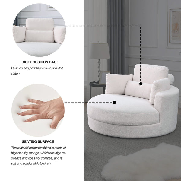 English Elm Welike Swivel Accent Barrel Modern Linen Sofa Lounge Club Round Chair with Storage Ottoman Cozy Plush Comfort and Durable Frame Ivory W834S00046