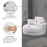 Hearth and Haven Welike Swivel Accent Barrel Modern Sofa Lounge Club Big Round Chair with Storage Ottoman Linen Fabric For Living Room Hotel with Pillows, Teddy White W83469823