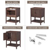 English Elm 24" Bathroom Vanity Base Only, Soild Wood Frame, Bathroom Storage Cabinet With Doors and Open Shelf, Brown