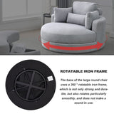 Hearth and Haven Welike Swivel Accent Barrel Modern Grey Sofa Lounge Club Big Round Chair with Storage Ottoman Linen Fabric For Living Room Hotel with Pillows W83469811