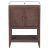 English Elm [Video] 24" Brown Modern Sleek Bathroom Vanity Elegant Ceramic Sink With Solid Wood Frame Open Style Shelf (Old Sku: Jl000004Aad)