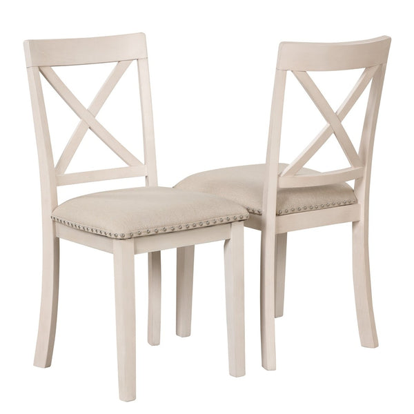 English Elm Modern Round Pedestal Dining Set Seats Four Rubberwood Farmhouse Style Antique White SG000640AAA