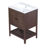 English Elm [Video] 24" Brown Modern Sleek Bathroom Vanity Elegant Ceramic Sink With Solid Wood Frame Open Style Shelf (Old Sku: Jl000004Aad)