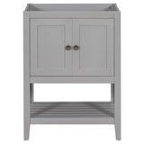 English Elm 24" Bathroom Vanity Base Only, Soild Wood Frame, Bathroom Storage Cabinet With Doors and Open Shelf, Grey