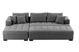 English Elm 111'' Tufted Fabric 3-Seat L-Shape Sectional Sofa Couch Set W/Chaise Lounge, Ottoman Coffee Table Bench, Dark Grey