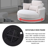 Hearth and Haven Welike Swivel Accent Barrel Modern Sofa Lounge Club Big Round Chair with Storage Ottoman Linen Fabric For Living Room Hotel with Pillows, Teddy White W83469823