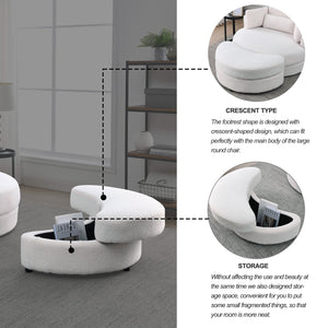 English Elm Welike Swivel Accent Barrel Modern Linen Sofa Lounge Club Round Chair with Storage Ottoman Cozy Plush Comfort and Durable Frame Ivory W834S00046