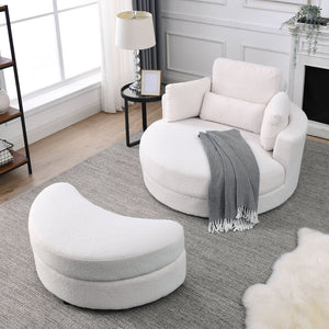 English Elm Welike Swivel Accent Barrel Modern Linen Sofa Lounge Club Round Chair with Storage Ottoman Cozy Plush Comfort and Durable Frame Ivory W834S00046