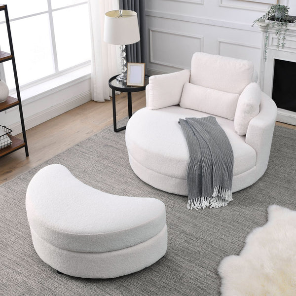 English Elm Welike Swivel Accent Barrel Modern Linen Sofa Lounge Club Round Chair with Storage Ottoman Cozy Plush Comfort and Durable Frame Ivory W834S00046