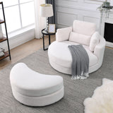 Hearth and Haven Welike Swivel Accent Barrel Modern Sofa Lounge Club Big Round Chair with Storage Ottoman Linen Fabric For Living Room Hotel with Pillows, Teddy White W83469823