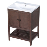 English Elm [Video] 24" Brown Modern Sleek Bathroom Vanity Elegant Ceramic Sink With Solid Wood Frame Open Style Shelf (Old Sku: Jl000004Aad)