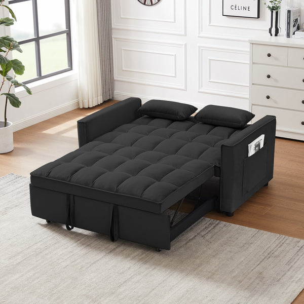 English Elm Modern Velvet Loveseat with Pullout Bed and 3-Level Reclining Backrest, Space-Saving Sofa Bed Comfort Black W1359P304808