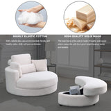 Hearth and Haven Welike Swivel Accent Barrel Modern Sofa Lounge Club Big Round Chair with Storage Ottoman Linen Fabric For Living Room Hotel with Pillows, Teddy White W83469823