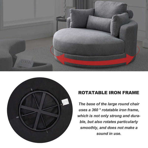 English Elm Welike Swivel Accent Barrel Modern Linen Sofa Lounge Club Round Chair with Storage Ottoman Cozy Plush Comfort and Durable Frame DARK GREY W834S00028