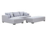 English Elm Tufted Fabric 3-Seat L-Shape Sectional Sofa Couch Set W/Chaise Lounge, Ottoman Coffee Table Bench, Light Grey