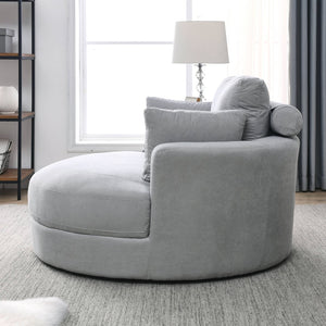 English Elm Welike Swivel Accent Barrel Chair with Storage Ottoman, Grey Linen, Modern Round Recliner Sofa 51" W83469811