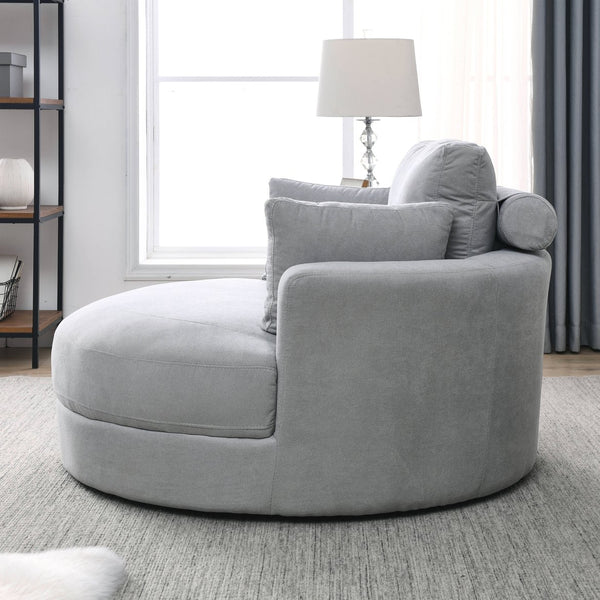 English Elm Welike Swivel Accent Barrel Modern Linen Sofa Lounge Club Round Chair with Storage Ottoman Cozy Plush Comfort and Durable Frame LIGHT GREY W834S00048