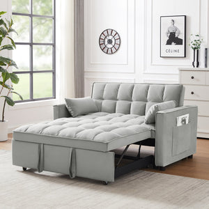 English Elm Modern Velvet Loveseat with Pullout Bed and 3-Level Reclining Backrest, Space-Saving Sofa Bed Comfort Gray W1359P304807