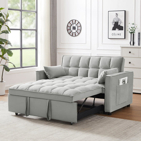 English Elm Modern Velvet Loveseat with Pullout Bed and 3-Level Reclining Backrest, Space-Saving Sofa Bed Comfort Gray W1359P304807