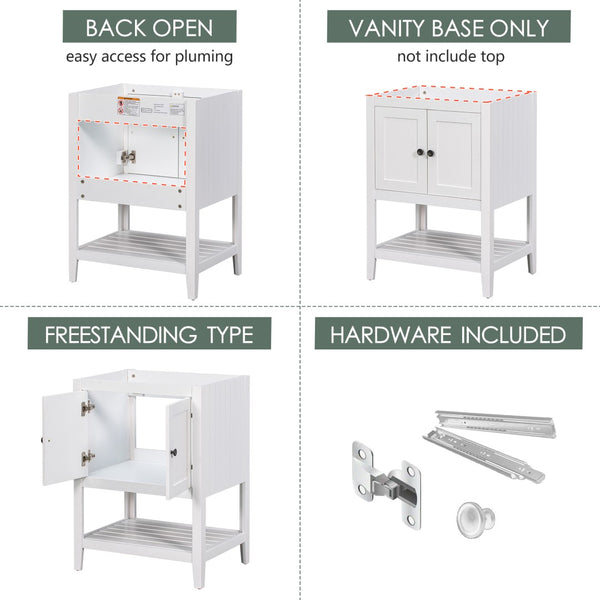 English Elm 24" Freestanding Bathroom Vanity Solid Wood Frame White Finish with Open Shelf WF287735AAK