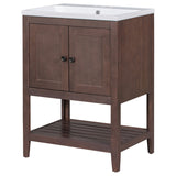 English Elm [Video] 24" Brown Modern Sleek Bathroom Vanity Elegant Ceramic Sink With Solid Wood Frame Open Style Shelf (Old Sku: Jl000004Aad)