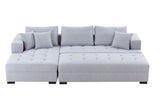 Tufted Fabric 3-Seat L-Shape Sectional Sofa Set with Chaise Lounge, Ottoman & Bench - Light Grey