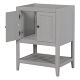 English Elm 24" Bathroom Vanity Base Only, Soild Wood Frame, Bathroom Storage Cabinet With Doors and Open Shelf, Grey