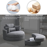 Hearth and Haven Welike Swivel Accent Barrel Modern Dark Grey Sofa Lounge Club Big Round Chair with Storage Ottoman Linen Fabric For Living Room Hotel with Pillows W83469809