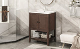 English Elm [Video] 24" Brown Modern Sleek Bathroom Vanity Elegant Ceramic Sink With Solid Wood Frame Open Style Shelf (Old Sku: Jl000004Aad)