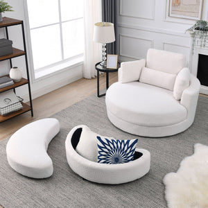 English Elm Welike Swivel Accent Barrel Modern Linen Sofa Lounge Club Round Chair with Storage Ottoman Cozy Plush Comfort and Durable Frame Ivory W834S00046