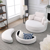 Hearth and Haven Welike Swivel Accent Barrel Modern Sofa Lounge Club Big Round Chair with Storage Ottoman Linen Fabric For Living Room Hotel with Pillows, Teddy White W83469823