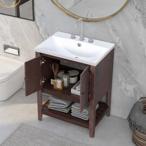 English Elm [Video] 24" Brown Modern Sleek Bathroom Vanity Elegant Ceramic Sink With Solid Wood Frame Open Style Shelf (Old Sku: Jl000004Aad)