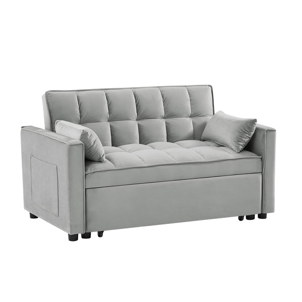 English Elm Modern Velvet Loveseat with Pullout Bed and 3-Level Reclining Backrest, Space-Saving Sofa Bed Comfort Gray W1359P304807