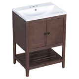 English Elm [Video] 24" Brown Modern Sleek Bathroom Vanity Elegant Ceramic Sink With Solid Wood Frame Open Style Shelf (Old Sku: Jl000004Aad)