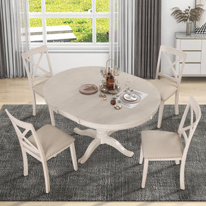 English Elm Modern Round Pedestal Dining Set Seats Four Rubberwood Farmhouse Style Antique White SG000640AAA