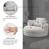 Hearth and Haven Welike Swivel Accent Barrel Modern Sofa Lounge Club Big Round Chair with Storage Ottoman Linen Fabric For Living Room Hotel with Pillows W83469808